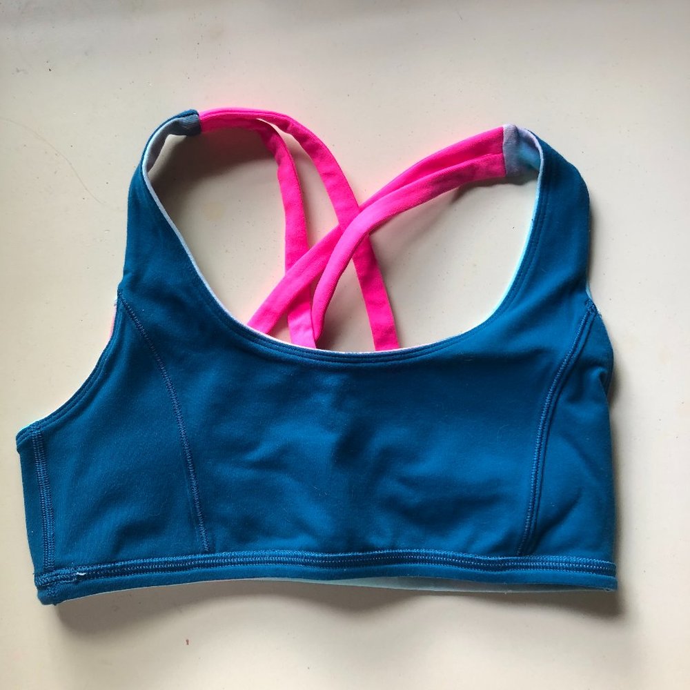 Ivivva Blue Pink & Sky Print Reversible Sports bra